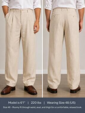 Inserch Lot Of 2 Mens Pants Beige 100% Linen Pleated Front Dress Pants Straight